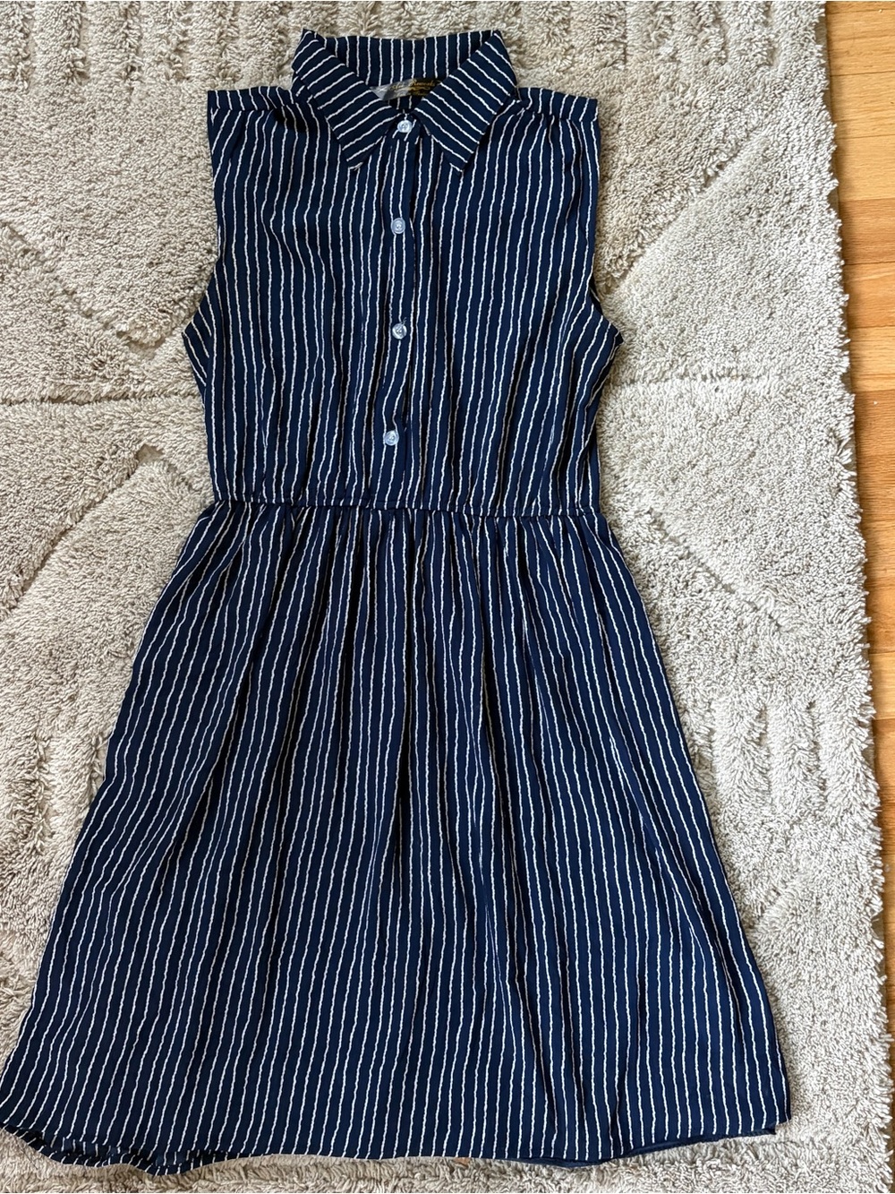 Adorable Vintage Navy & White Striped Button-Front Sleeveless Dress! EUC!